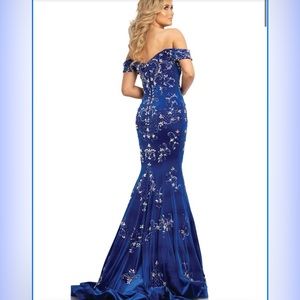 Royal blue velvet Johnathan Kayne gown, style #2276 size 12 altered to 10